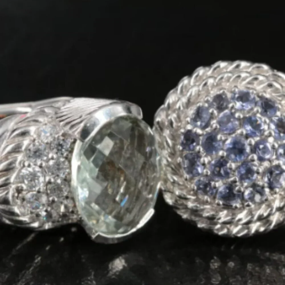 Judith Ripka 925 Sterling Cubic Zirconia Drop and Button Earrings